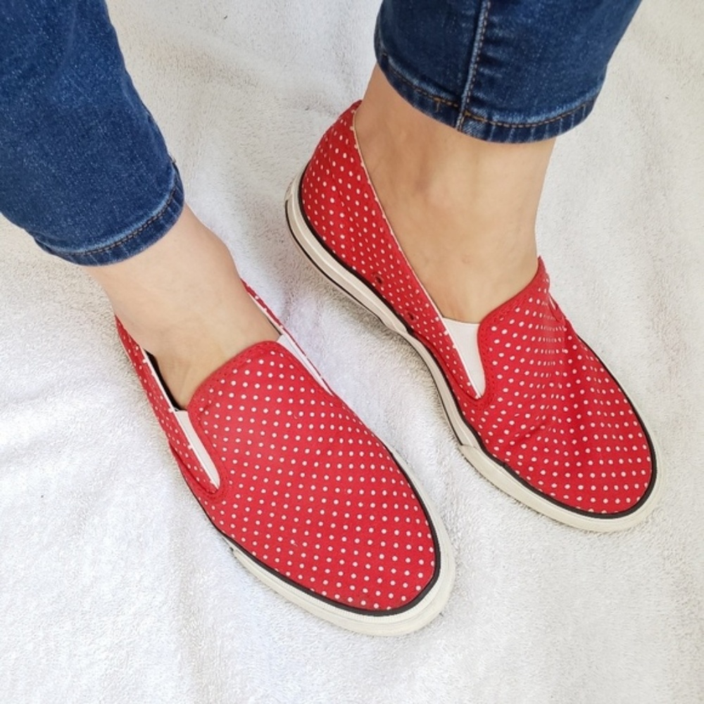 CONVERSE All Star Slip On Red Polka Dot Shoes